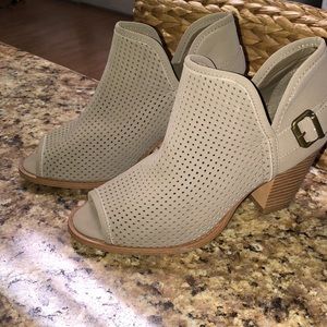 Peep toe booties, Size 7, Tan BETANI